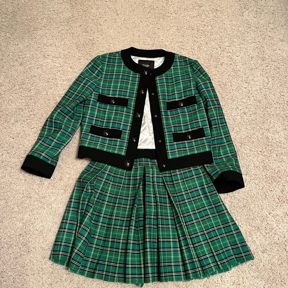 Maje green plaid blazer and skort set